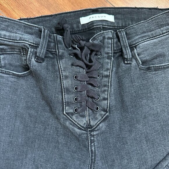 Pacsun super high rise tie front black jeggins size 23 - Picture 3 of 5